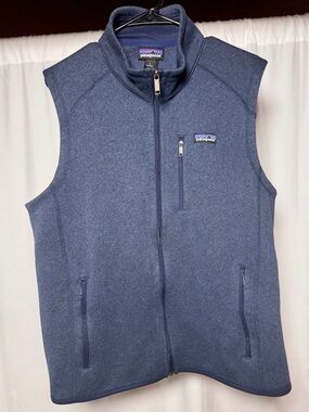 Patagonia Better Sweater Vest Mens Large Blue Knit Full Zip Pockets Outdoor